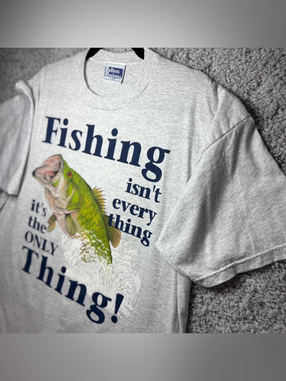 Vintage Fishing Shirt Mens Extra Large Made in USA Crewneck Tee Casual Bass Fish